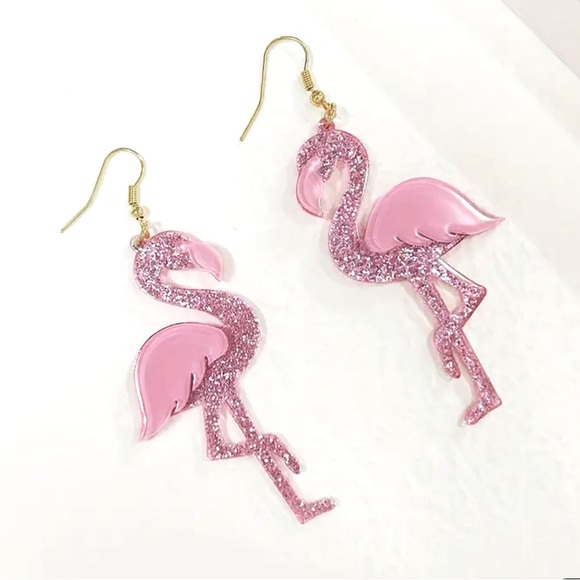 Jewelry - 2/$20 Pink Flamingo 🦩 Earrings Glittery Sparkly NEW